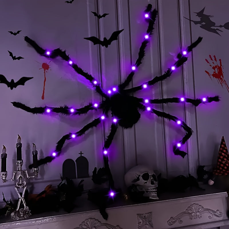 Realistic Black Spider Plush with Purple LED Lights
