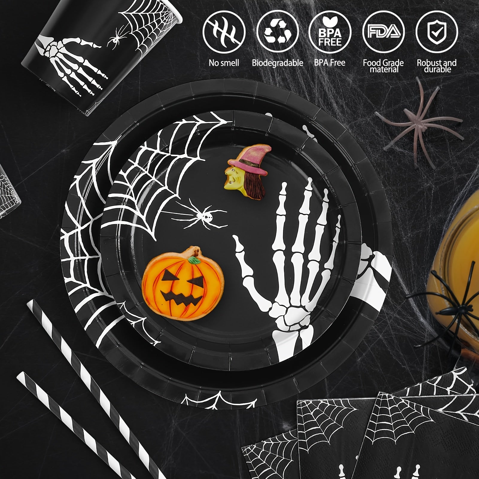 215PCS Halloween Disposable Dinnerware Set