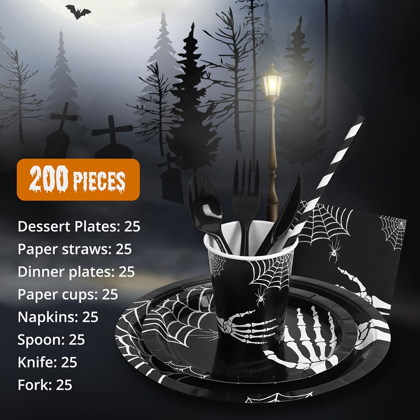 215PCS Halloween Disposable Dinnerware Set