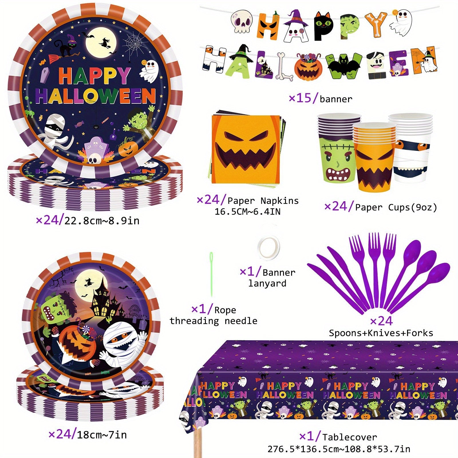 170pcs omplete Halloween Party Tableware Set