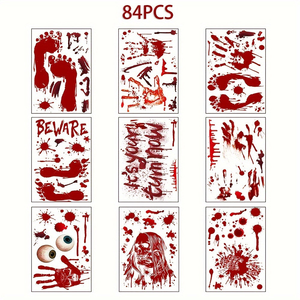 84 Halloween Scary Blood Hand & Footprint Window Stickers