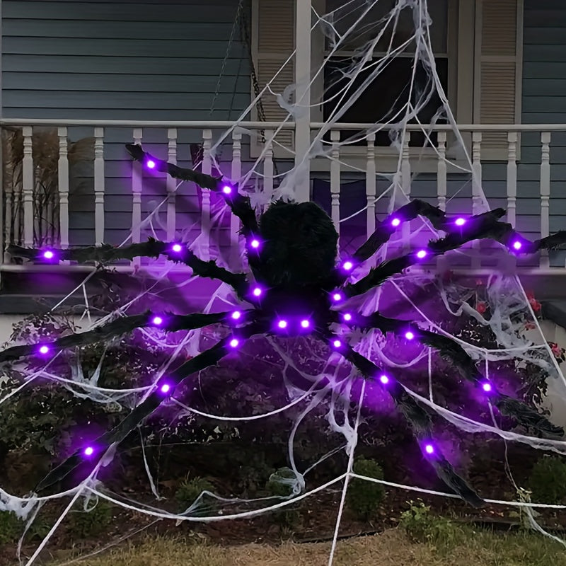 Realistic Black Spider Plush with Purple LED Lights