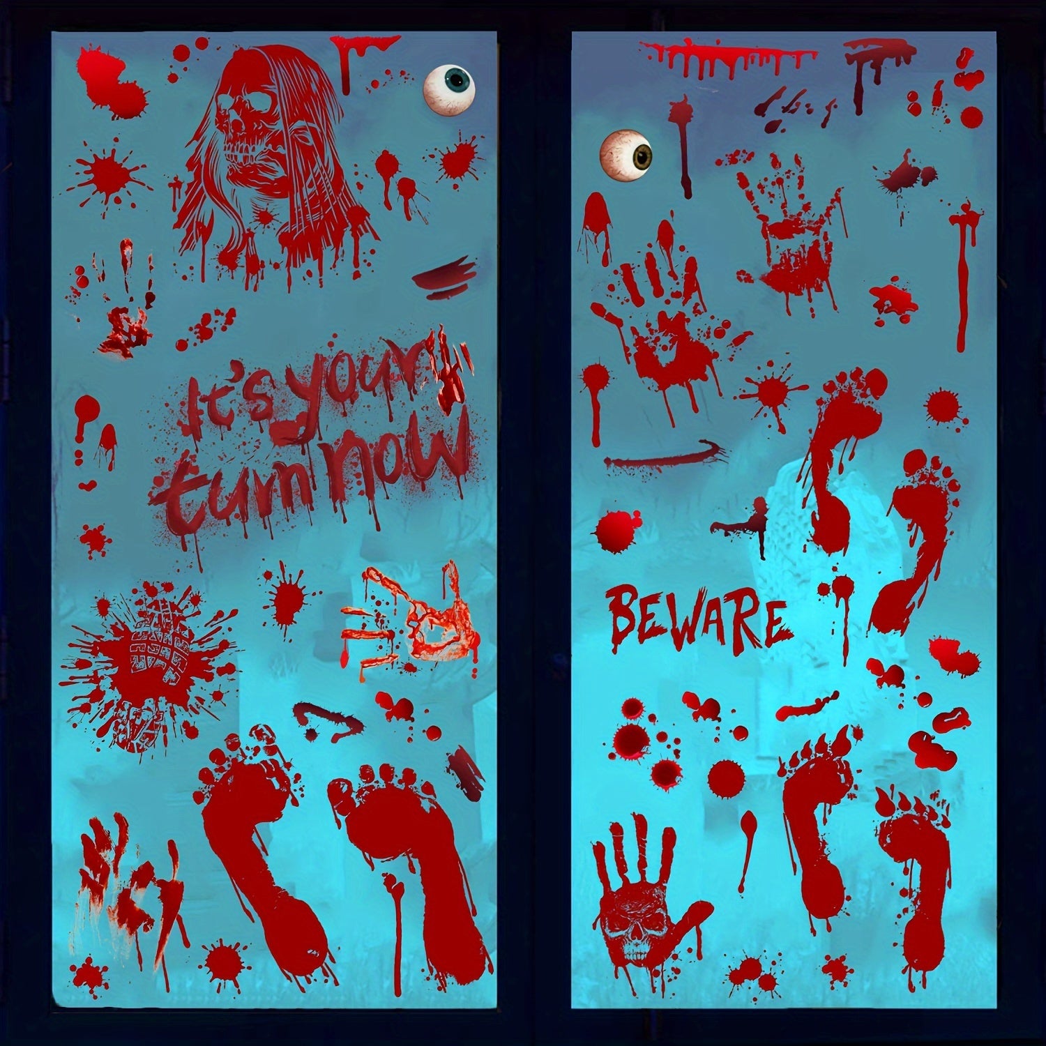 84 Halloween Scary Blood Hand & Footprint Window Stickers