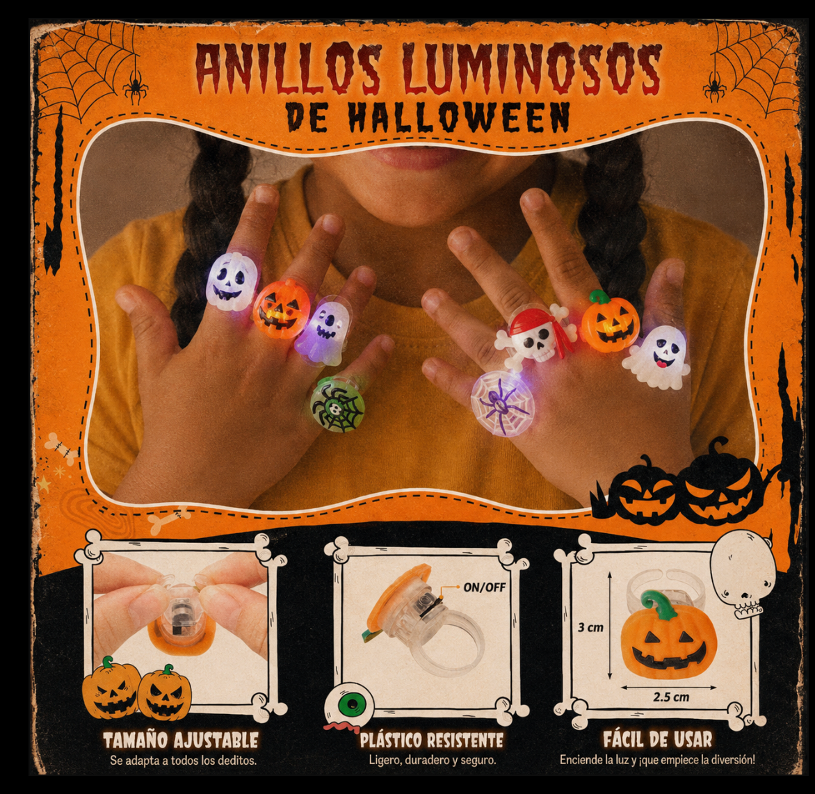 Último Día 50% OFF – Anillos LED Brillantes de Halloween