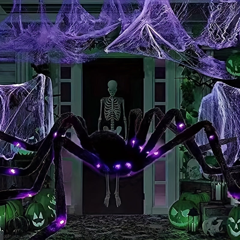 Realistic Black Spider Plush with Purple LED Lights