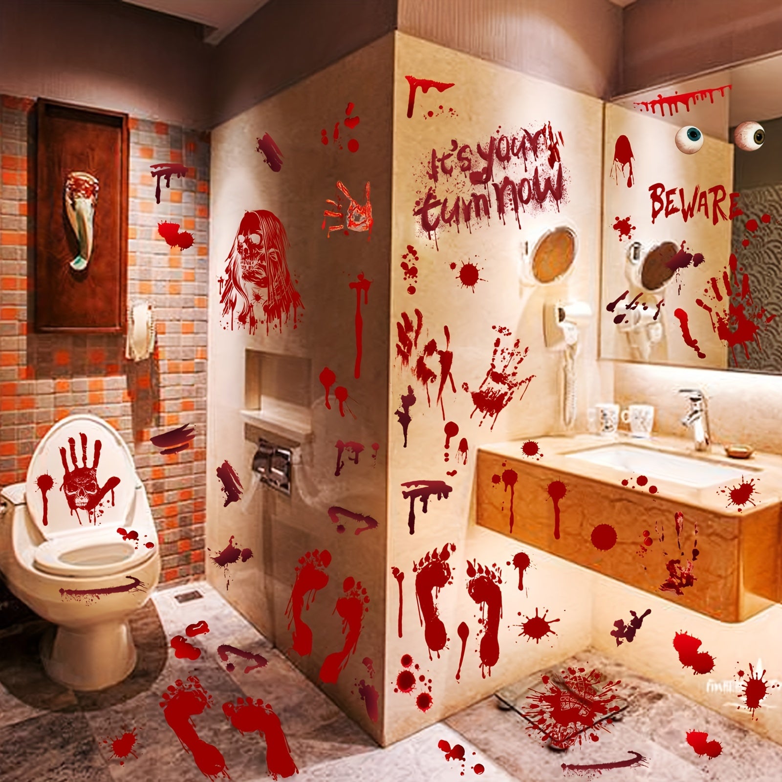 84 Halloween Scary Blood Hand & Footprint Window Stickers