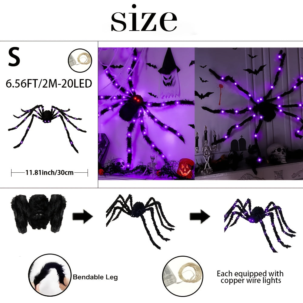 Realistic Black Spider Plush with Purple LED Lights
