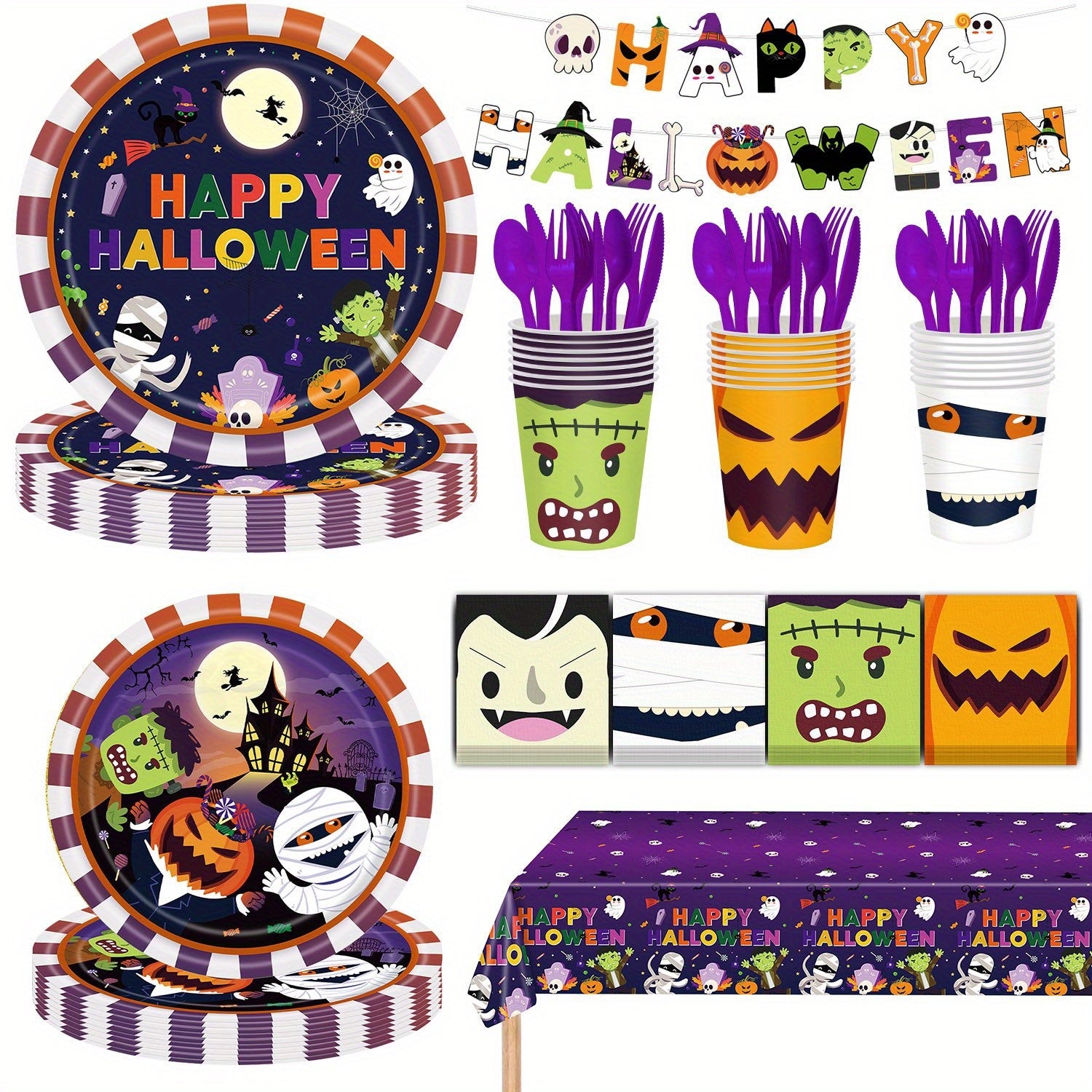 170pcs omplete Halloween Party Tableware Set